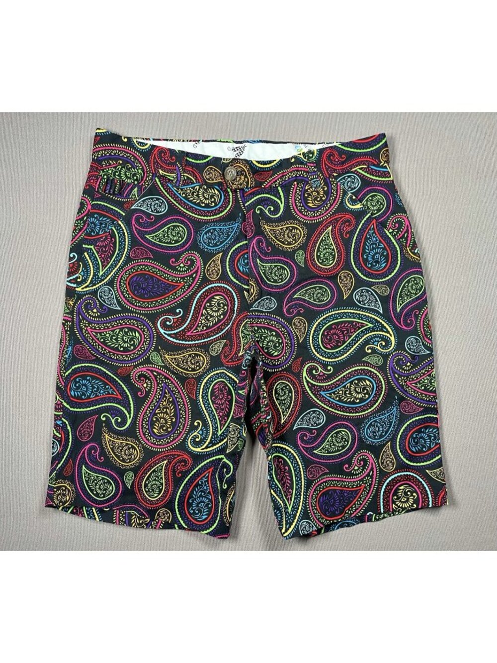 Royal & Awesome Crazy Paisley Colored Black Golf Shorts Inseam 10" - Men Size 32
